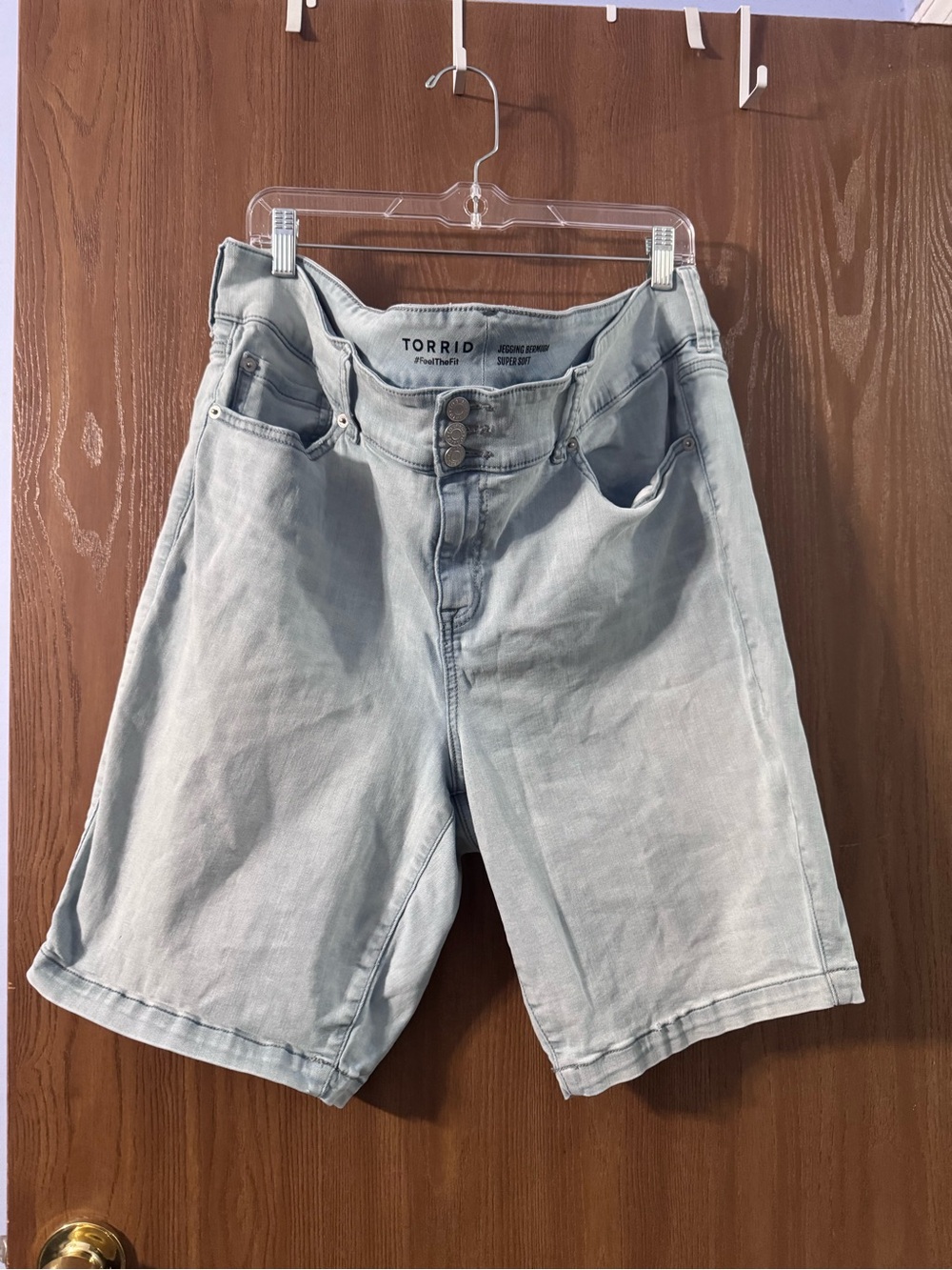 torrid Pale Blue High-Rise Denim Bermuda Shorts
